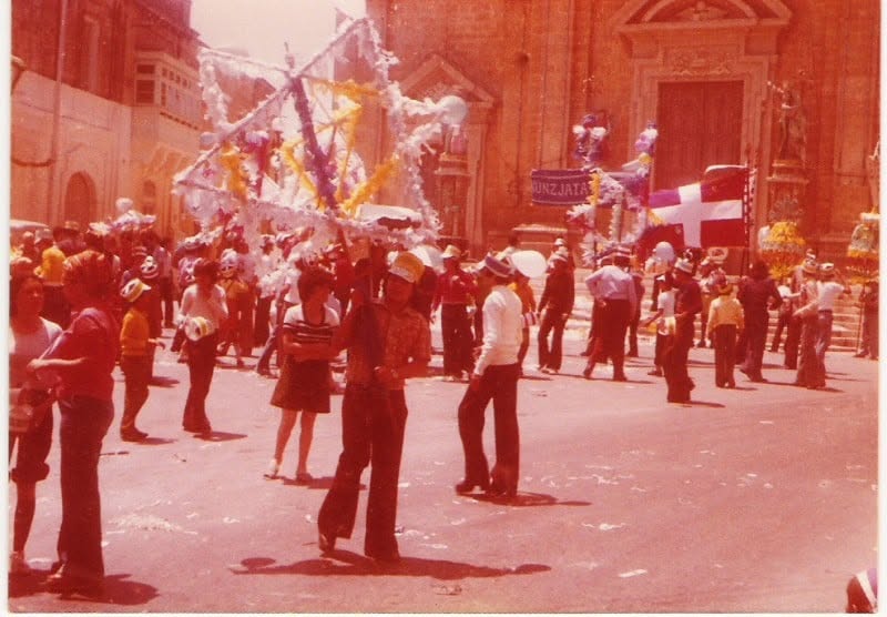 People and decorations outside the church