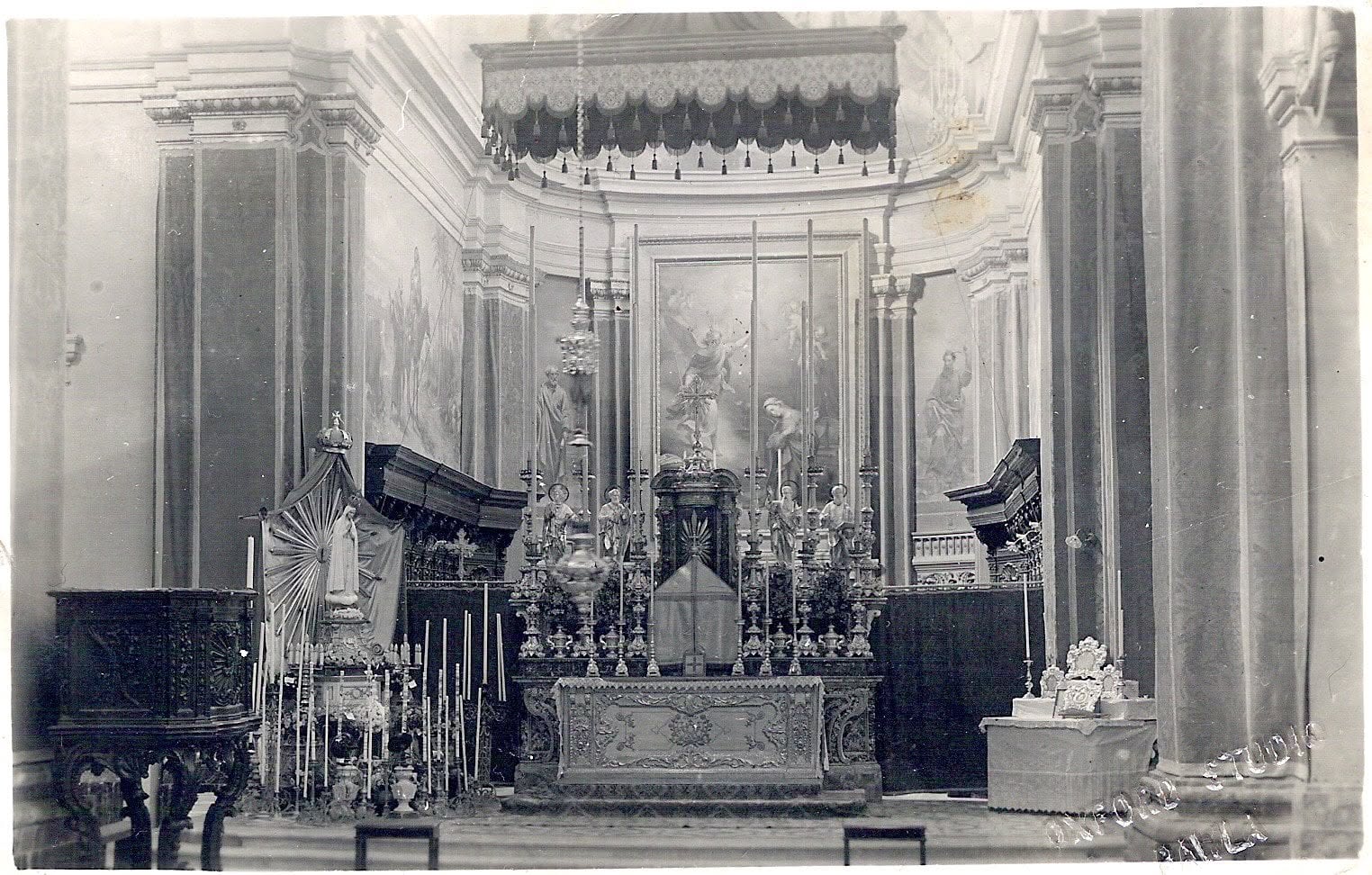 An altar and church interior