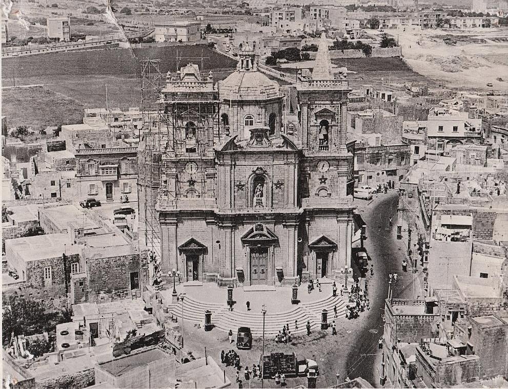 An old view of the church and village